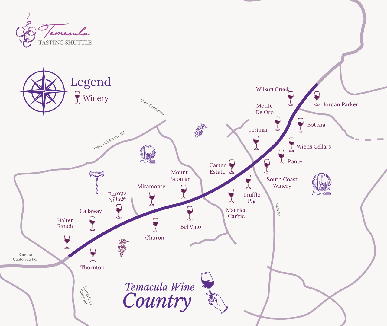 Rancho California Temecula wine shuttle route map